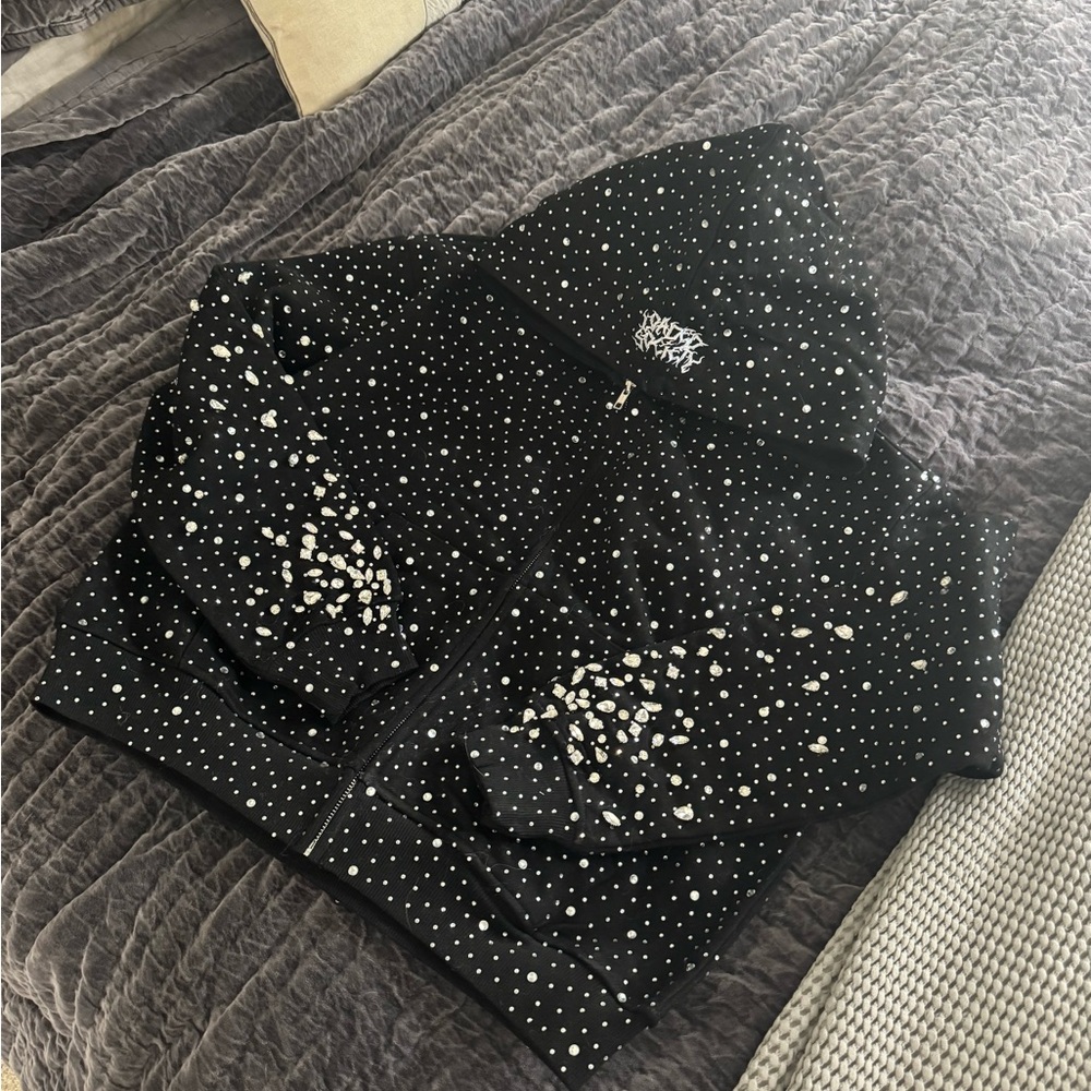 Black Zip-Up Hoodie with White Speckle Print